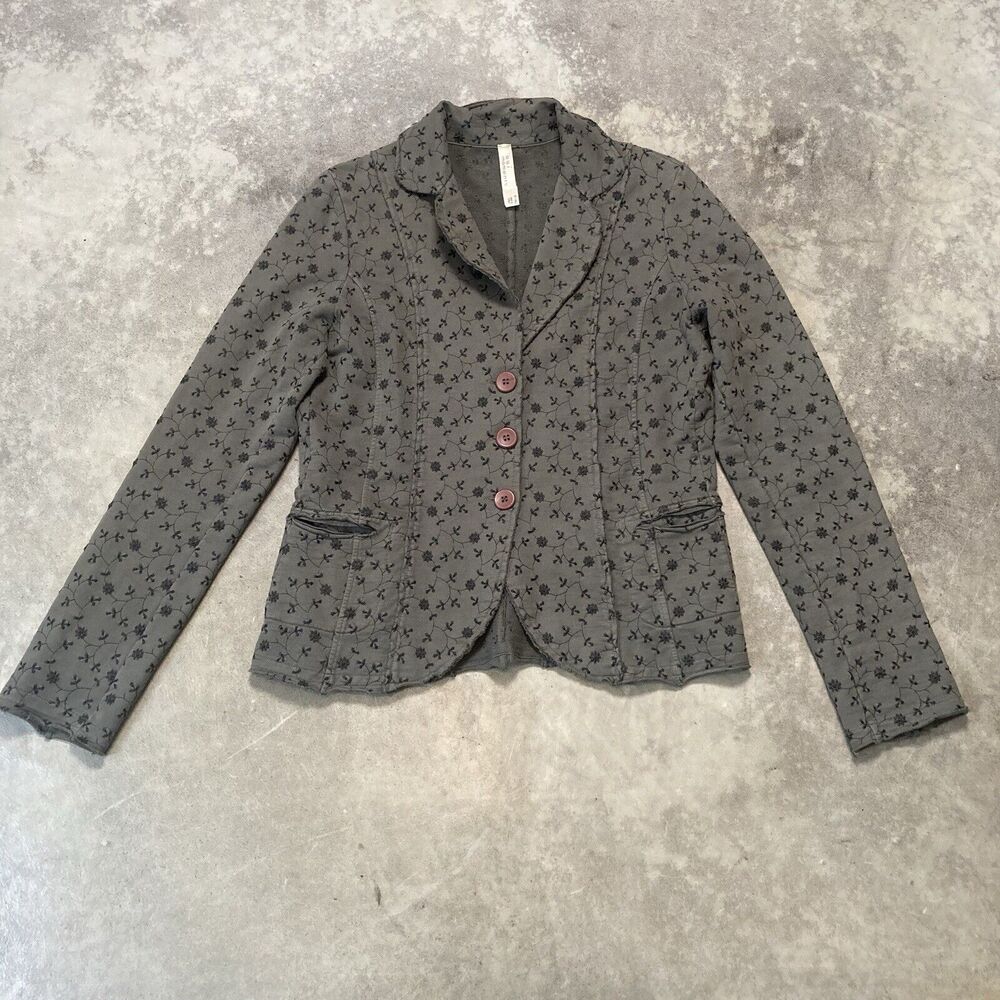 Oui Moments Jacket Womens 8 Cotton Knit Blazer Olive Green Single Breasted